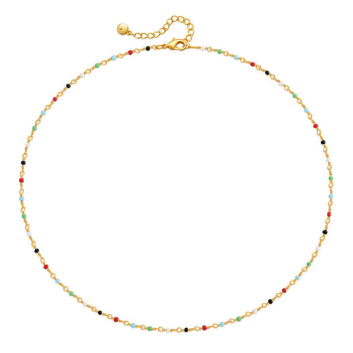 Ethnic Style Simple Style Round Copper Beaded Plating Necklace