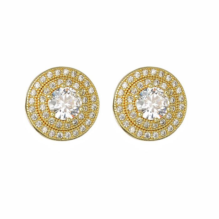 1 Pair Simple Style Commute Round Plating Inlay Copper Zircon Ear Studs