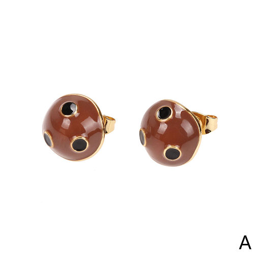 Cute Simple Style Mushroom Copper Enamel Plating 18K Gold Plated Rings Earrings Jewelry Set