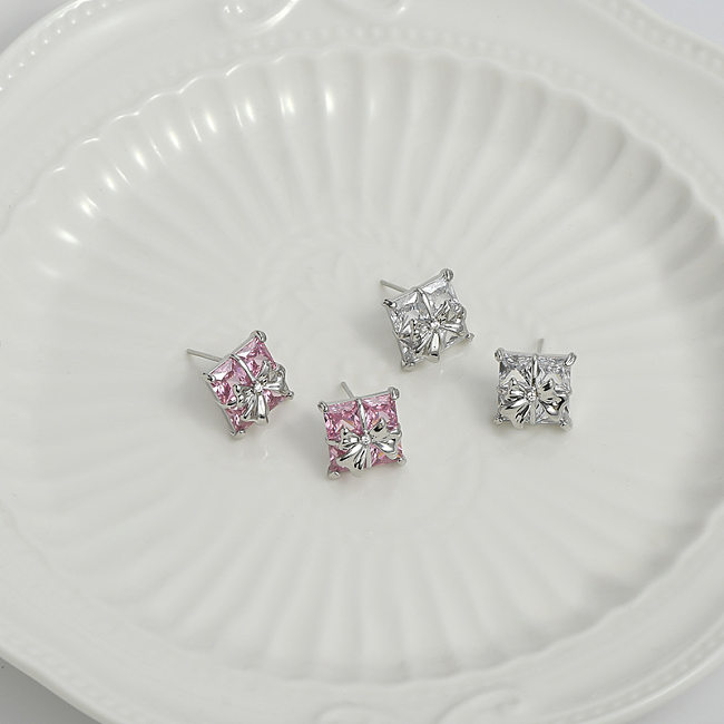 1 Pair Simple Style Square Inlay Copper Zircon Ear Studs