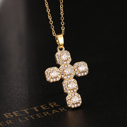 Fashion Cross Copper Inlay Zircon Pendant Necklace 1 Piece