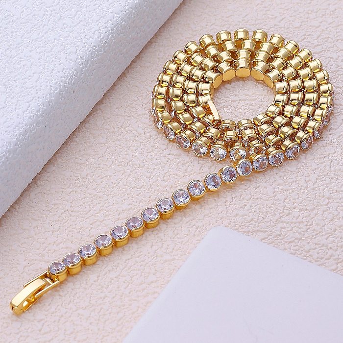 Elegant Luxurious Solid Color Copper Plating Inlay Zircon White Gold Plated Gold Plated Choker