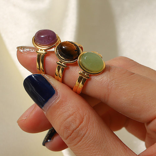 Art- und Weisegeometrischer Edelstahl-offener Ring-vergoldete künstliche Edelstein-Edelstahl-Ringe