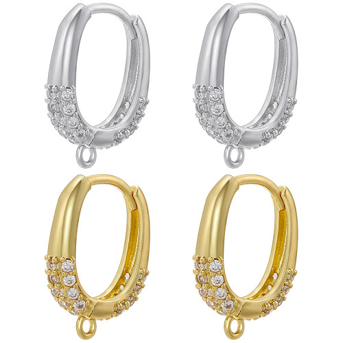 1 Paar elegante, glänzende, ovale Ohrringe mit Inlay aus Kupferzirkon und 18-Karat-Vergoldung