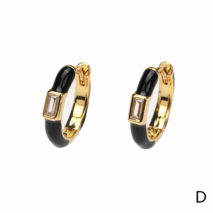 1 Pair Hip-Hop Simple Style Circle Enamel Plating Inlay Copper Zircon 18K Gold Plated Hoop Earrings