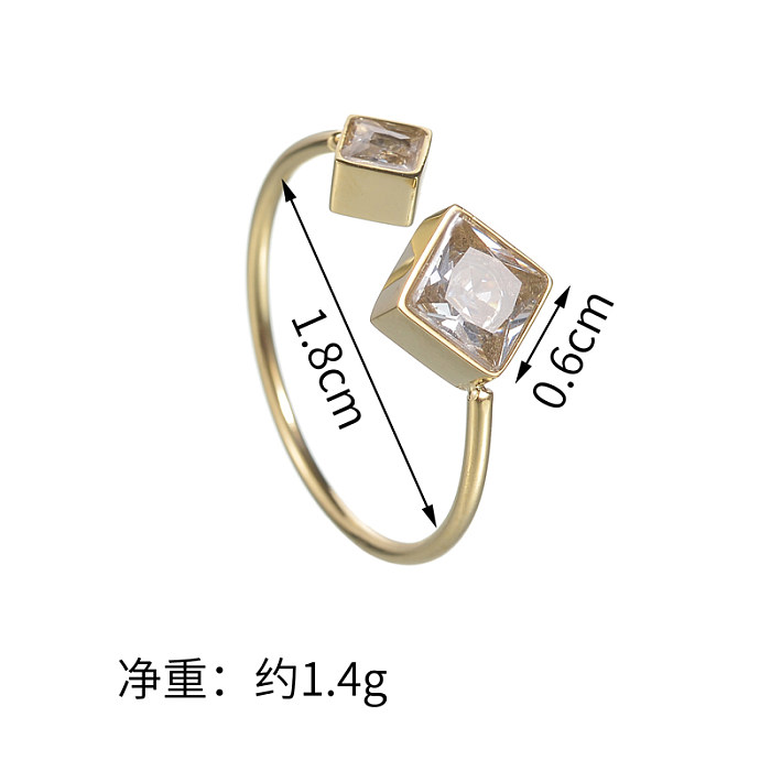 Simple Style Commute Square Stainless Steel 14K Gold Plated Zircon Open Rings In Bulk