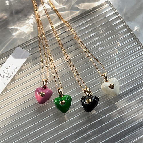 Fashion Heart Shape Copper Plating Resin Pendant Necklace
