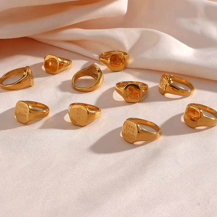 Bague en or 18 carats galvanisée avec lettres anglaises, bijoux à la mode pour femmes, vente en gros