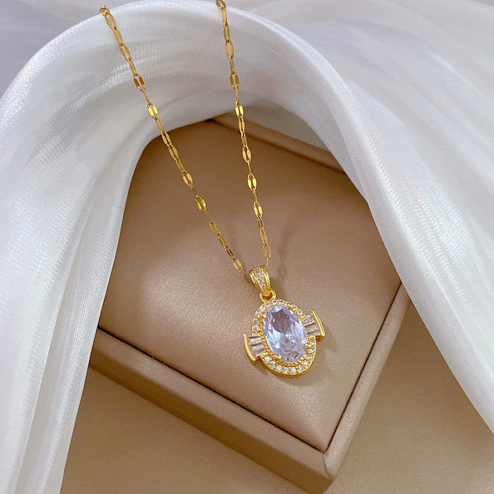 Elegant Luxurious Oval Titanium Steel Copper Artificial Gemstones Pendant Necklace In Bulk