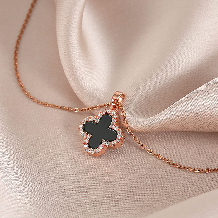 Simple Style Flower Titanium Steel Copper Inlay Rhinestones Earrings Necklace
