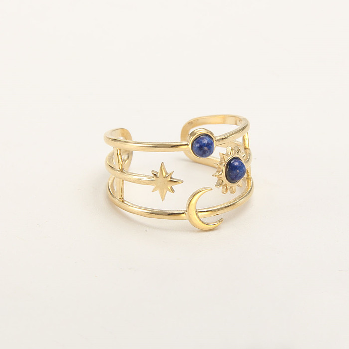 IG Style Simple Style Round Star Snake Stainless Steel Gold Plated Natural Stone Open Ring In Bulk
