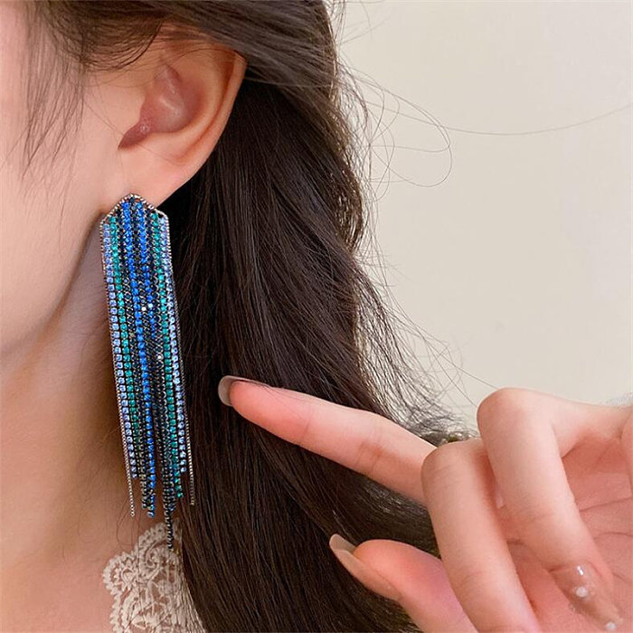 1 Pair Fashion Tassel Copper Plating Inlay Rhinestones Drop Earrings
