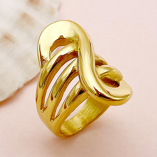 Estilo vintage estilo clássico comute s forma de polimento de aço inoxidável anéis banhados a ouro