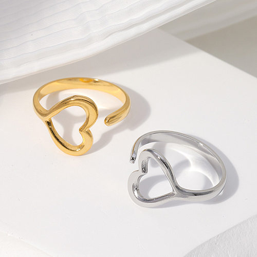 Simple Style Heart Shape Stainless Steel Hollow Out Open Ring
