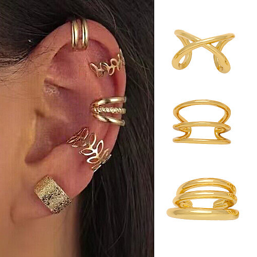 1 paire de clips d'oreilles en cuivre plaqué or 18 carats, style simple, en forme de C