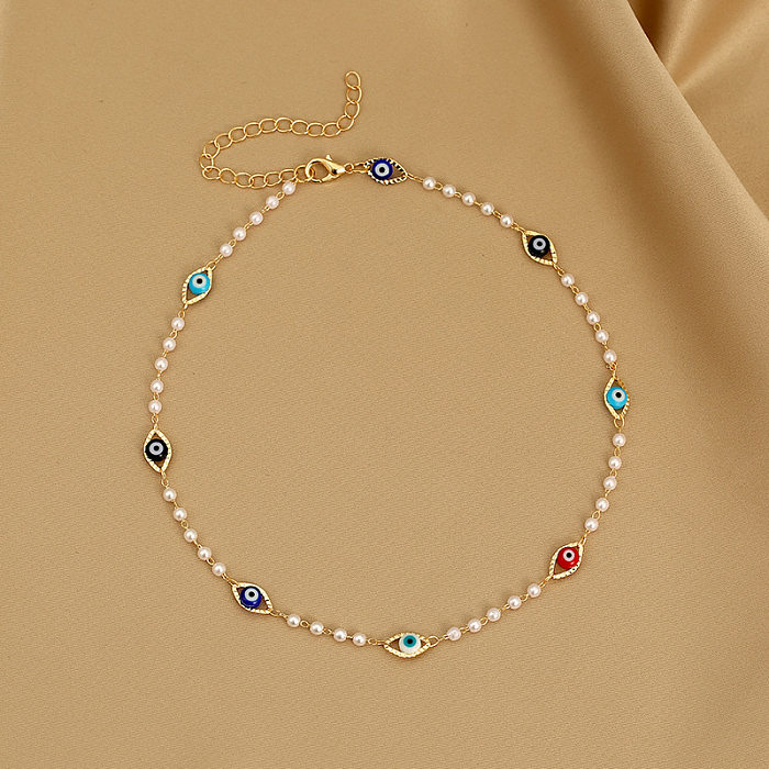 Élégant œil du diable incrustation de cuivre perles artificielles Bracelets pour femmes collier de cheville 1 pièce