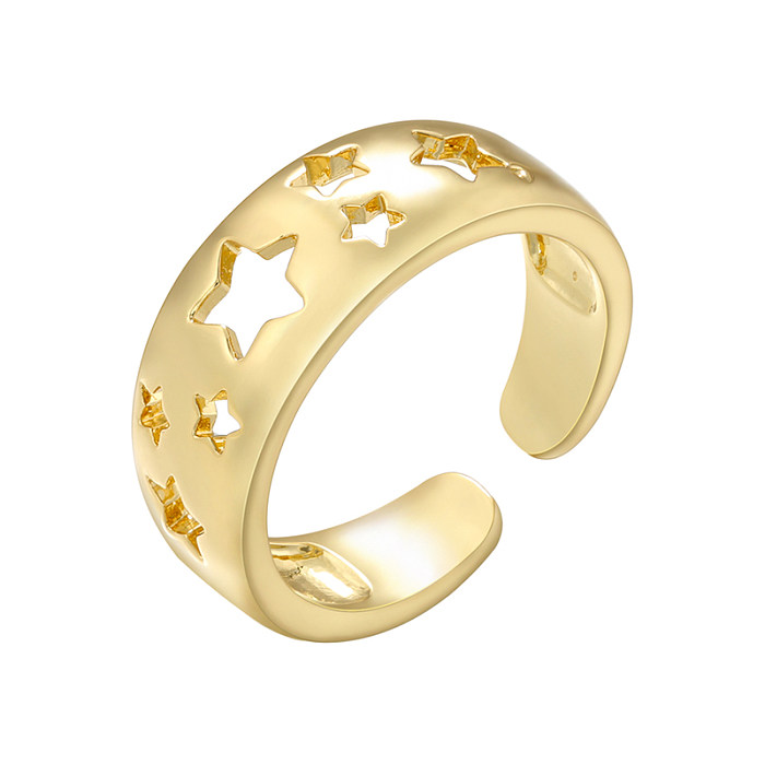 O chapeamento de cobre do pentagrama do estilo moderno elegante ocasional escava o anel aberto banhado a ouro 18K