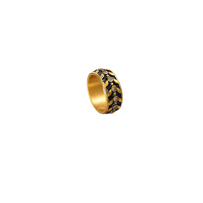 Vintage Style Modern Style Classic Style Grain Stainless Steel Enamel Plating Inlay Diamond Gold Plated Rings