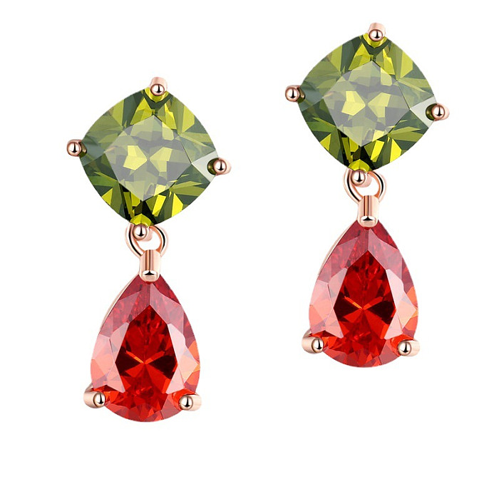 1 Pair Casual Glam Shiny Square Water Droplets Plating Inlay Copper Zircon Rose Gold Plated Drop Earrings