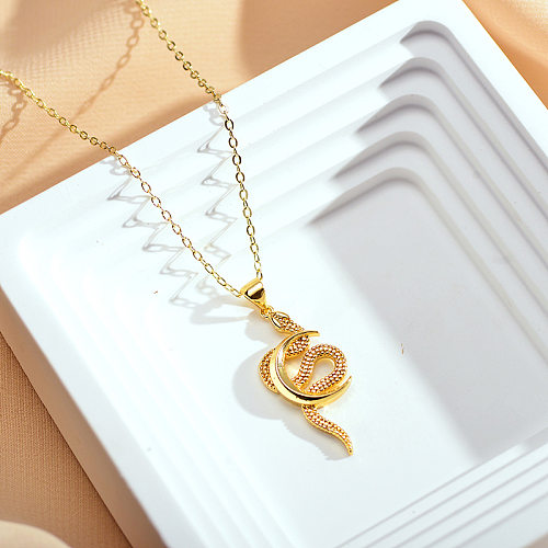 Simple Style Snake Copper Zircon Pendant Necklace In Bulk