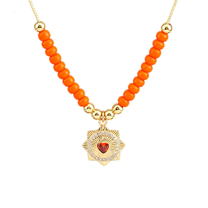 Streetwear Heart Shape Glass Copper Beaded Enamel Inlay Zircon Pendant Necklace