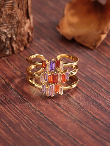 Luxurious Sweet Rectangle Copper Plating Inlay Zircon 18K Gold Plated Open Rings
