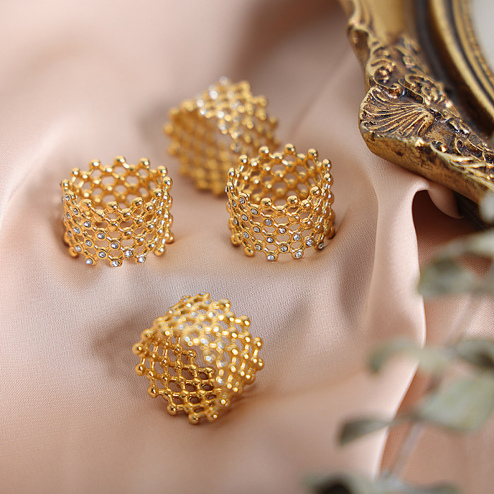 Anillos chapados en oro de 18 quilates con incrustaciones de acero de titanio geométrico de Streetwear