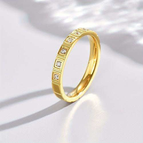Wholesale Retro Square Stainless Steel 14K Gold Plated Zircon Rings