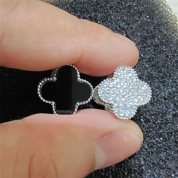 1 Pair Casual Sweet Simple Style Four Leaf Clover Inlay Copper Zircon Ear Studs