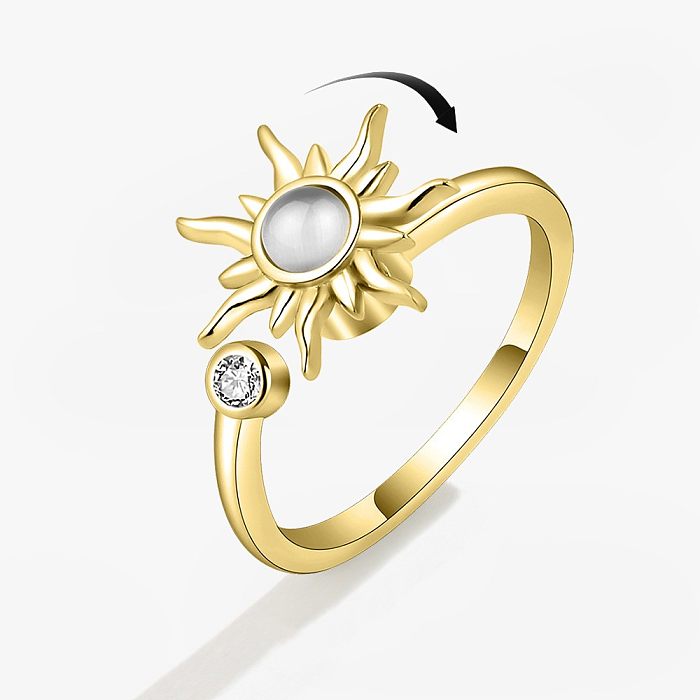Lässiger, schlichter, offener Ring mit Sonnenblumen-Kupferbeschichtung und Inlay aus Zirkon