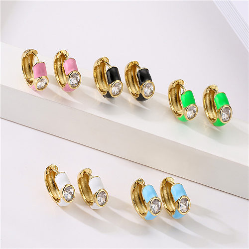 Fashion Round Copper Plating Inlay Zircon Hoop Earrings 1 Pair