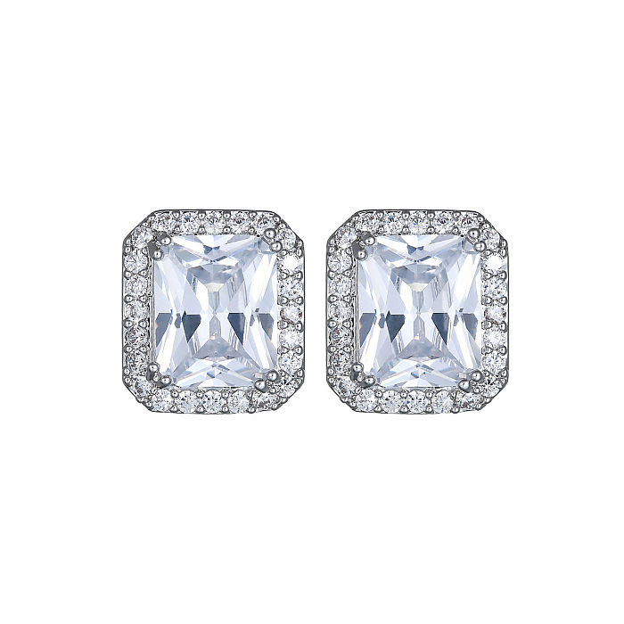 1 Paar luxuriöse quadratische Inlay-Ohrstecker aus Kupfer mit künstlichem Kristall und Zirkon