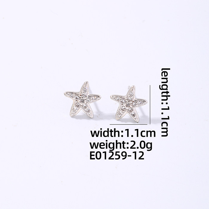 1 paire de clous d'oreilles plaqués or blanc, Style IG Simple, incrustation d'étoiles en cuivre Zircon plaqué or blanc