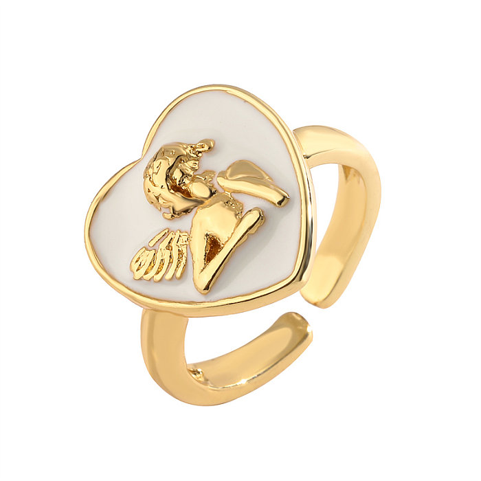 Offene Ringe in Retro-Engel-Herzform mit Kupferbeschichtung und Inlay-Zirkon-Vergoldung