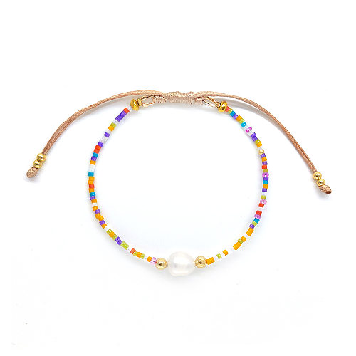 Bloc de couleur géométrique de Style Vintage, perles de verre Miyukki, perles d'eau douce, Bracelets tricotés en cuivre