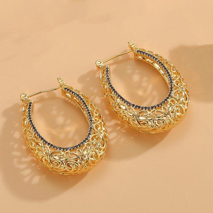 1 Pair Elegant Solid Color Plating Inlay Copper Zircon 14K Gold Plated Earrings