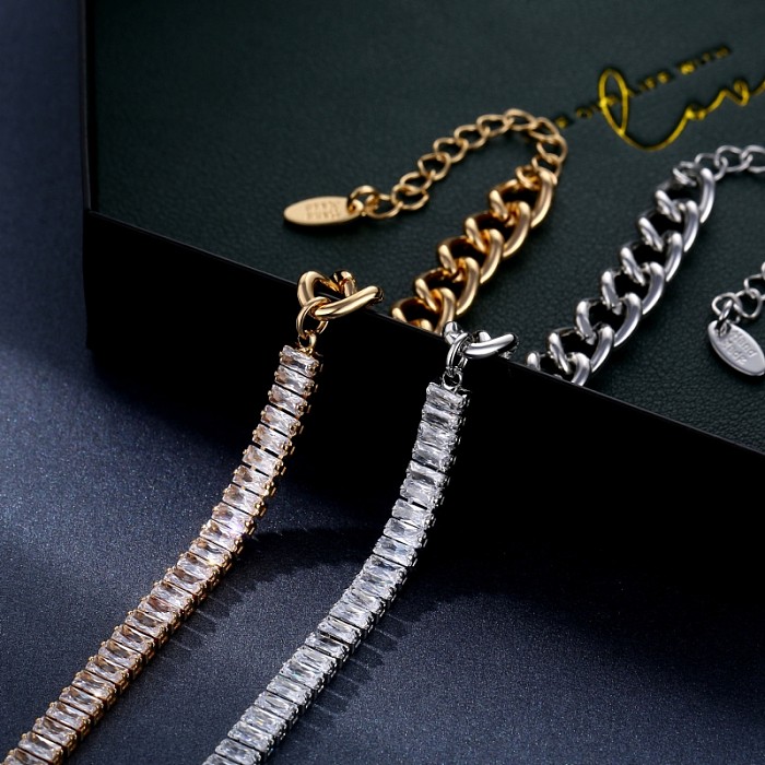 Bracelets en zircon incrustés de cuivre rectangulaires de style simple hip-hop