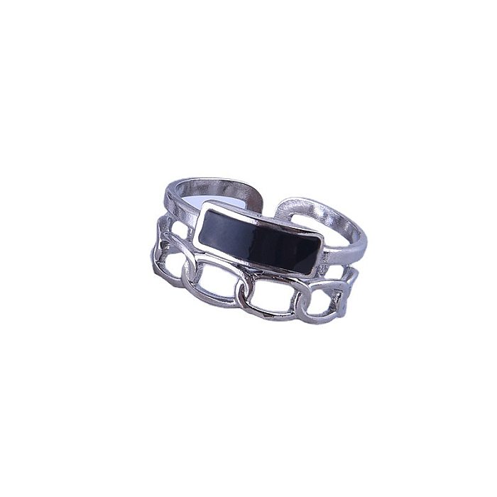 Retro Rectangle Titanium Steel Enamel Open Ring