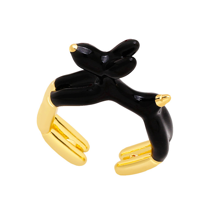 Offener Ring mit süßem Hundeballon, Kupfer-Emaille und vergoldet, 1 Stück