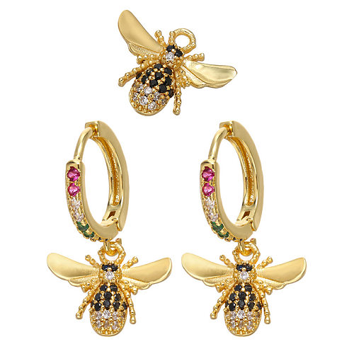 Boucles d'oreilles abeille en diamant coloré micro-incrusté, pendentif, vente en gros de bijoux