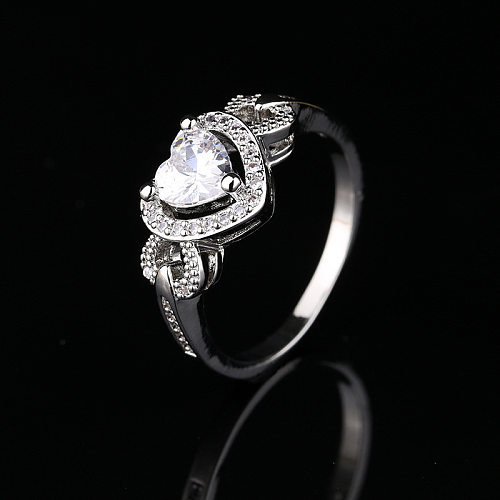1 Piece Simple Style Heart Shape Copper Inlay Zircon Rings