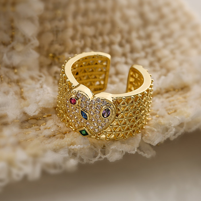 1 Stück modischer offener Ring in Herzform mit Kupferbeschichtung und Inlay aus Muschelzirkon