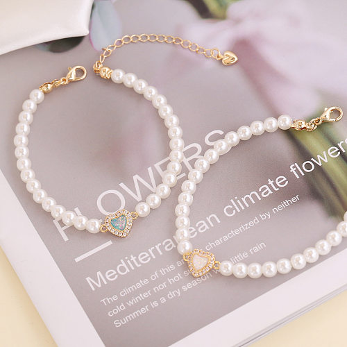 Nouveauté transfrontalière Bracelet coeur Zircon personnalisé Bracelet de perles de mode pour femmes Bracelet de luxe léger en or 18 carats B321