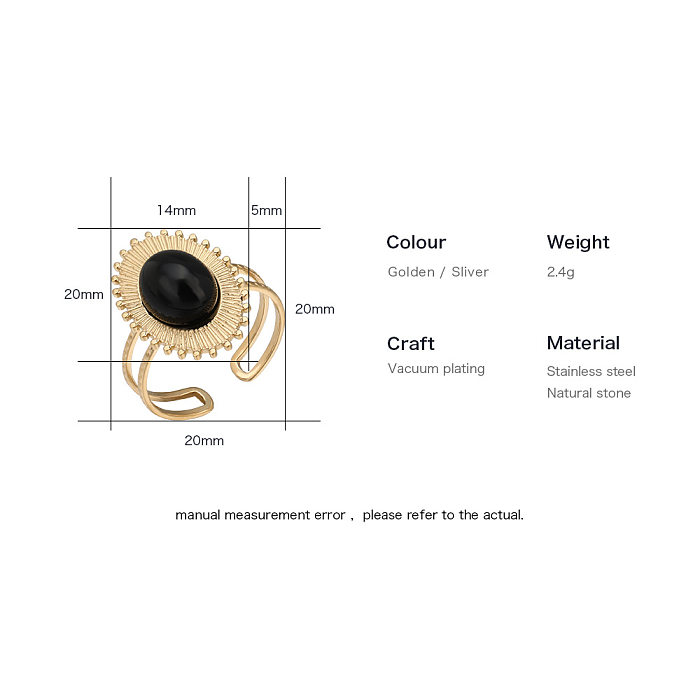 Fashion Simple Natural Stone Inlaid Titanium Steel Open Adjustable Ring