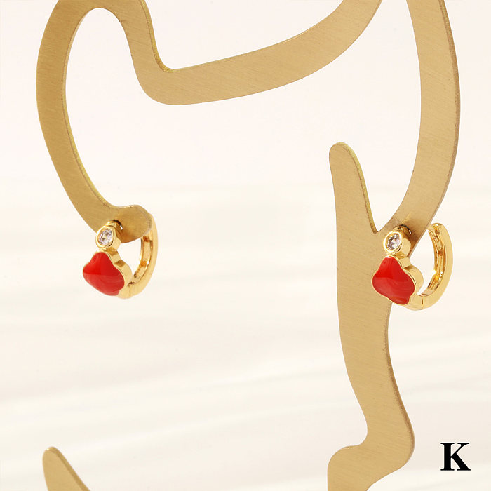Boucles d'oreilles en forme de cœur, 1 paire, Triangle de Style Simple, trèfle à quatre feuilles, incrustation de placage en émail, cuivre et Zircon plaqué or 18 carats