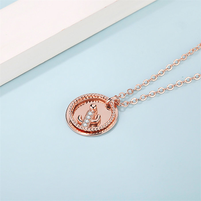 Simple Style Classic Style Cactus Copper Rose Gold Plated Zircon Pendant Necklace In Bulk