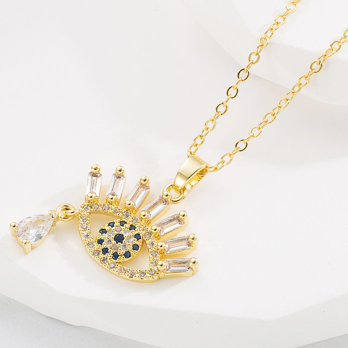 Fashion Heart Shape Eye Copper Pendant Necklace Gold Plated Zircon Copper Necklaces