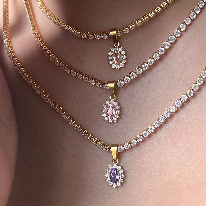 Retro Water Droplets Copper Plating Inlay Zircon 18K Gold Plated Pendant Necklace