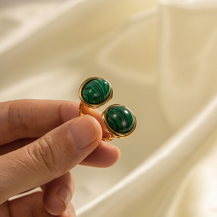 1 Stück ovaler offener Ring mit Inlay aus Naturstein im INS-Stil mit Edelstahlbeschichtung