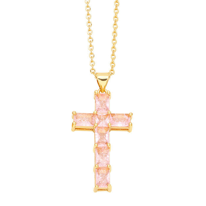 Fashion Simple Style Cross Copper Plating Inlay Zircon 18K Gold Plated Necklace